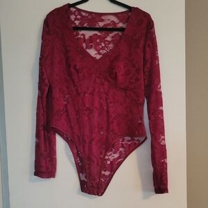 SHEIN Red  Lace Bodysuit